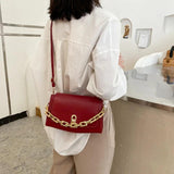 Small Square Bag Lingge PU Shoulder Handbag Thick Chain Crossbody