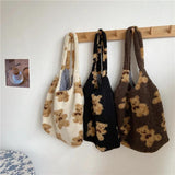 Soft Fluffy Fur Bear Shoulder Tote Bag Canvas Handbag