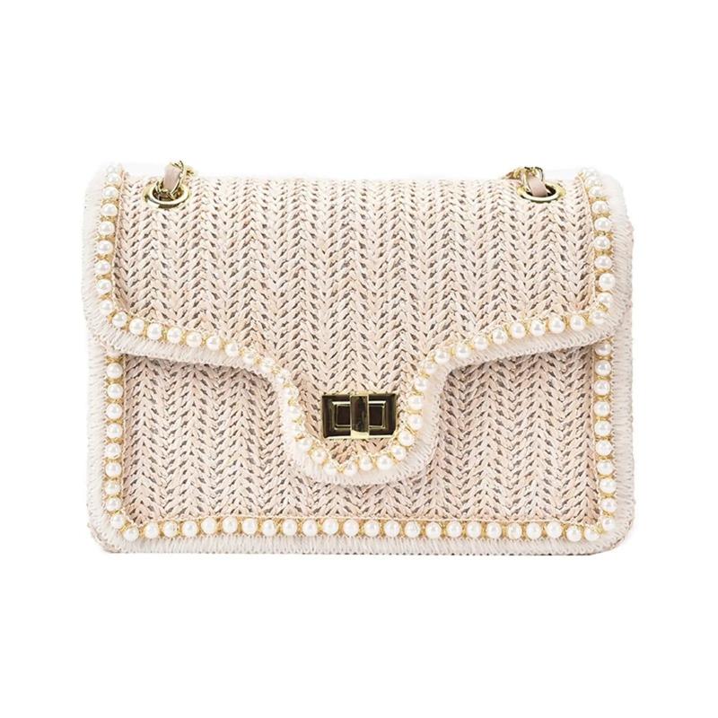 Straw Crossbody Bag Square Satchel Purse Shoulder Bag Women