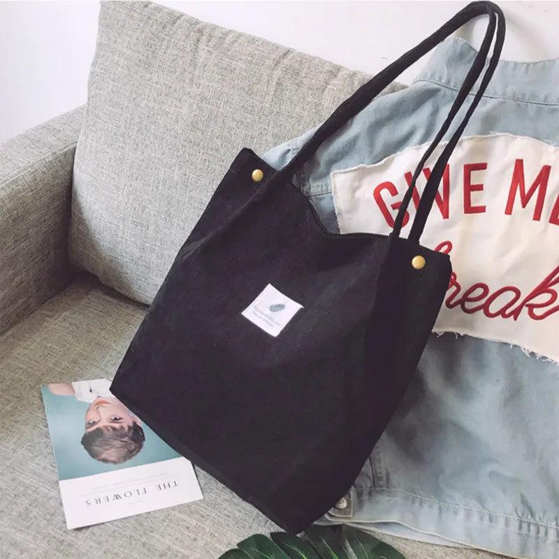 Corduroy Shoulder Bag Reusable Shopping Casual Tote Female Handbag