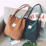 Corduroy Shoulder Bag Reusable Shopping Casual Tote Female Handbag