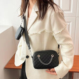 Women PU Leather Chain Shoulder Bag Rhombic Lattice Handbag