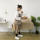 Women Canvas Shoulder Tote Bag Fluffy Floral Handbags Large Capacity