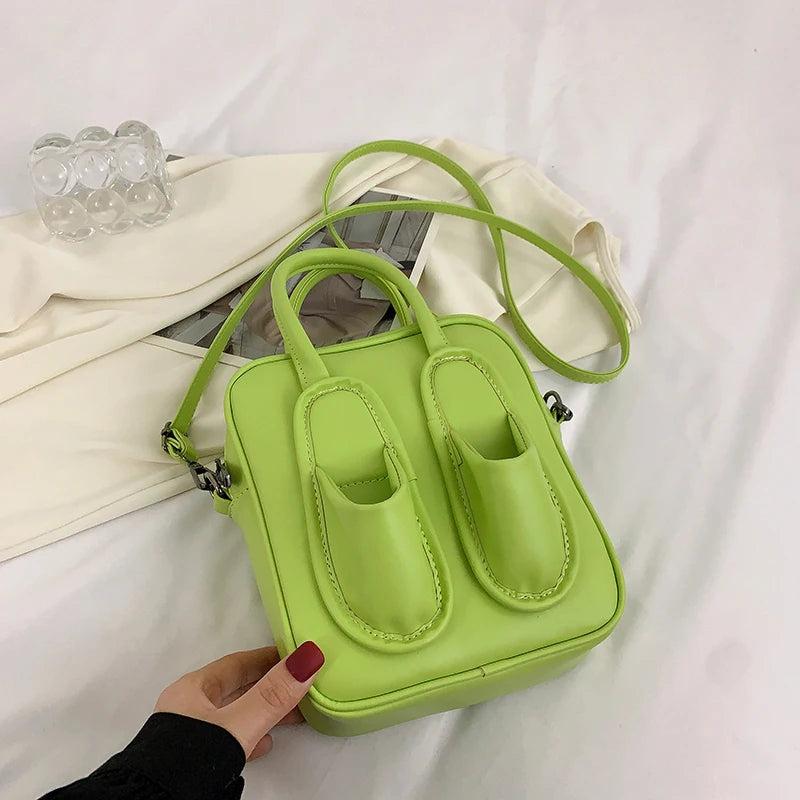 Creative Green PU Leather Girls Handbag Shoes Shape Crossbody Bag
