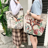 Canvas Handbag Birds Owl Butterfly Print Shoulder Tote Bag