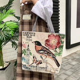 Canvas Handbag Birds Owl Butterfly Print Shoulder Tote Bag