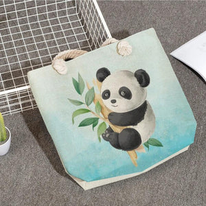 Ladies Linen Shopper Bag Panda Series Handbag Reusable Casual Women Shoulder Bag