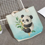 Ladies Linen Shopper Bag Panda Series Handbag Reusable Casual Women Shoulder Bag