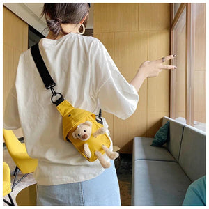 Lovely Bear Bag Canvas Chest Bag Student Crossbody Bag