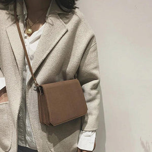 PU Leather Frosted Shoulder Bag Solid Soft Messenger Small Square Bag