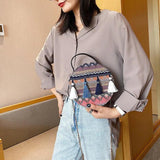 Ethnic Style Round Handbags High PU Leather Women Crossbody Bags