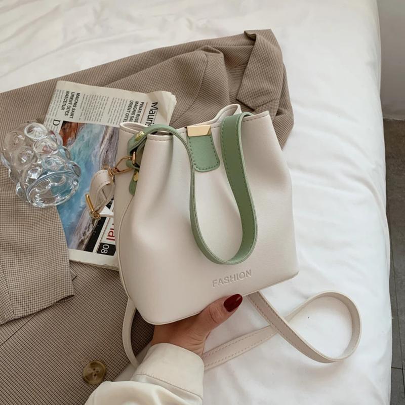 Vintage PU Leather Crossbody Bag Women Bucket Handbag