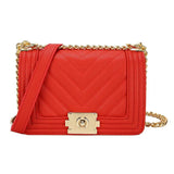 European Style Women's Shoulder Bag Stripes Lock Chain Large Capacity