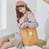 Corduroy Shoulder Bag Girl Canvas Tote Eco Grocery Reusable Foldable
