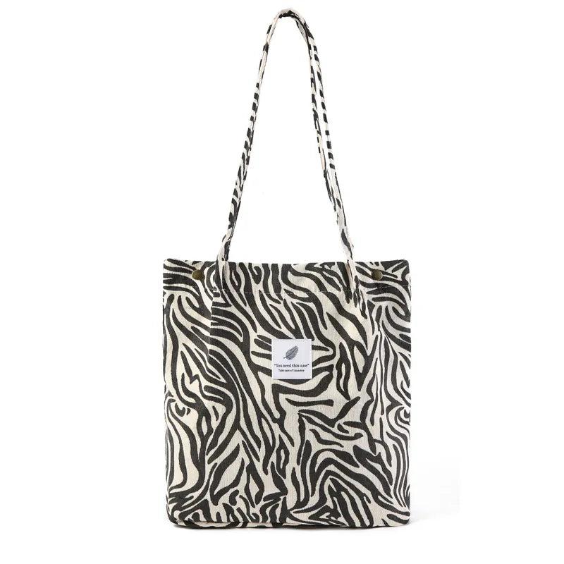 Corduroy Shoulder Bag Girl Canvas Tote Eco Grocery Reusable Foldable