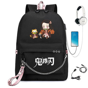 Demon Slayer Kimetsu no Yaiba Nylon Backpack Schoolbag Casual USB