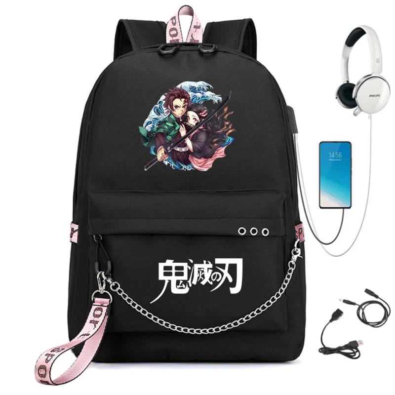 Demon Slayer Kimetsu no Yaiba Nylon Backpack Schoolbag Casual USB