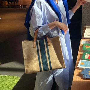 Vintage Striped Tote Handbag for Women
