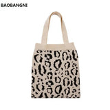 Leopard Knitting Tote Shoulder Bag Weave Handbag Large Capacity Soft Shopping Ba