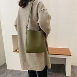 Women's Large Capacity PU Leather Shoulder Bag Bucket Leisure Travel Handbags