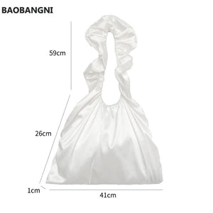 Ruched Women Shoulder Bag Ladies Ruffles Middle Handbag