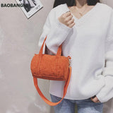 Women Corduroy Barrel Shaped Bag Canvas Handbag Zipper Shoulder Crossbody Bags