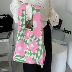 Knitted Floral Women's Casual Tote Bag for Shopping