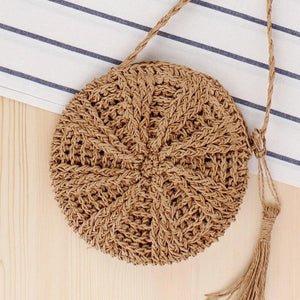 Rattan Woven Round Women Straw Bag Handbag Knit Summer Beach Bag