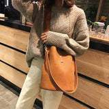 Matte Faux Leather Bucket Shoulder Bag Tote Large Capacity Crossbody Purse