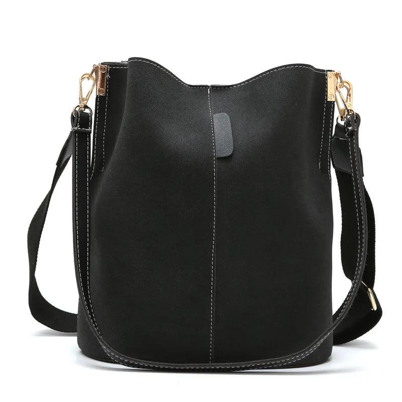 Matte Faux Leather Bucket Shoulder Bag Tote Large Capacity Crossbody Purse