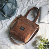 Women Corduroy Shoulder Bag Striped Handbag Zip Tote Canvas Crossbody