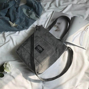 Women Corduroy Shoulder Bag Striped Handbag Zip Tote Canvas Crossbody