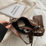 2 Pcs Rivets Crossbody Bags Women Half Moon PU Leather Shoulder Bag