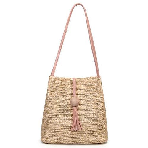Bohemian Beach Casual Tote Bag Ladies Straw Rattan Crossbody Bucket Bag