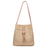 Bohemian Beach Casual Tote Bag Ladies Straw Rattan Crossbody Bucket Bag