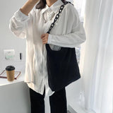 Corduroy Leopard Pattern Shoulder Bag with Thick Chain for Women