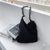 Corduroy Leopard Pattern Shoulder Bag with Thick Chain for Women