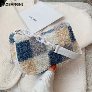 Woolen Square Tote Bag Chain Female Handbag