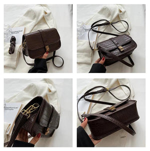 Stone Pattern Flap Hasp Shoulder Bag Brown Female Crossbody Bags