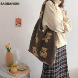 Plush Shoulder Bag Soft Canvas Tote Large Capacity Shopping Bags for Ladies