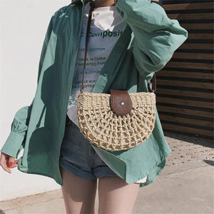 Boho Braided Rattan Clutch Bag, Summer Shoulder Messenger Handbag