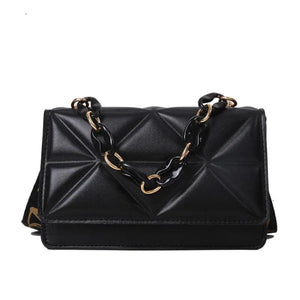 Woman Diamond Chain Solid Texture One Shoulder Cross-Body Small Square Bag