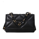 Woman Diamond Chain Solid Texture One Shoulder Cross-Body Small Square Bag