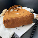 Geestock Corduroy Shoulder Bag for Women Reusable Shopping Tote Handbag