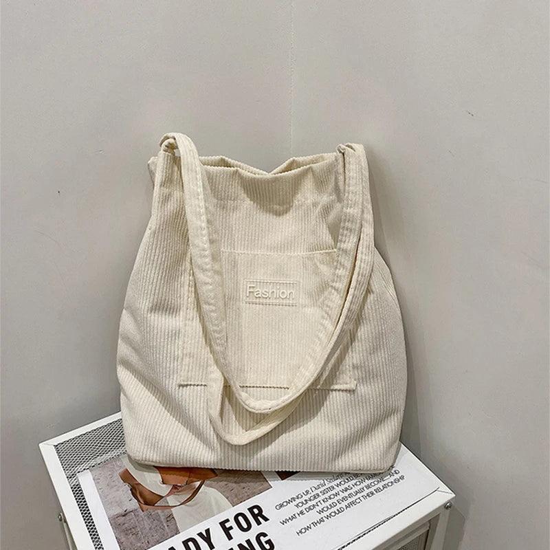 Geestock Corduroy Shoulder Bag for Women Reusable Shopping Tote Handbag