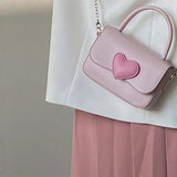 Pink Heart Small Square Shoulder Bag Love Tote Purse Chain Top Handle Messenger