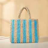 Vertical Stripe Handbag Straw Woven Bag Beach Shoulder Bag