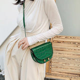 Crocodile Pattern Crossbody Bags for Women Half Round Messenger Bag