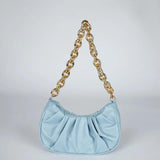Vintage Women PU Handbags Solid Folds Chain Square Shoulder Office Lady Bag