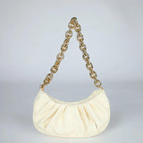 Vintage Women PU Handbags Solid Folds Chain Square Shoulder Office Lady Bag